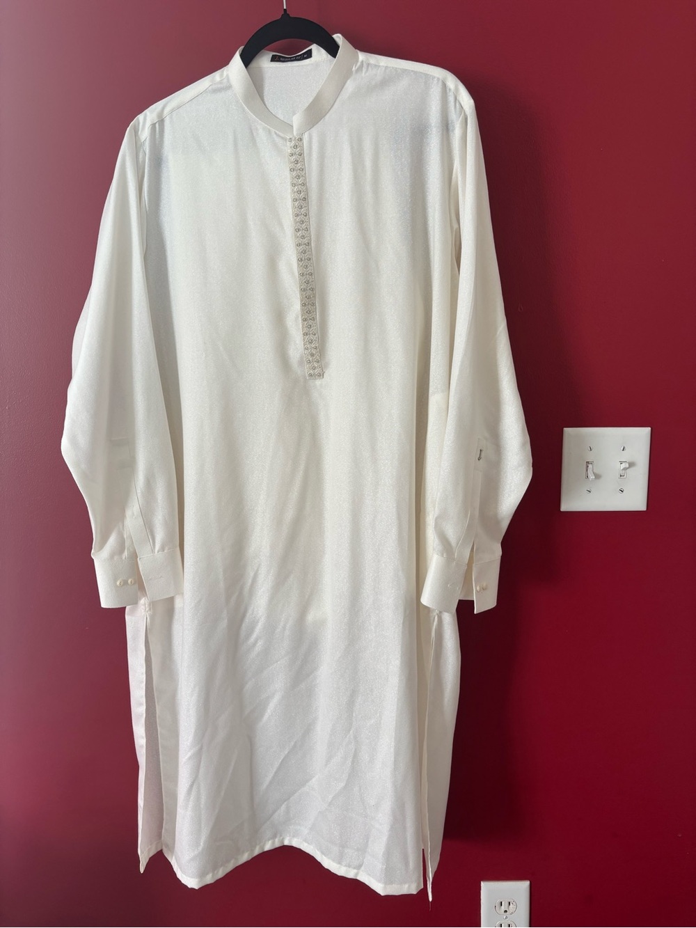 Elegant J. Ivory kurta/shalwar set with Embroidered Placket
